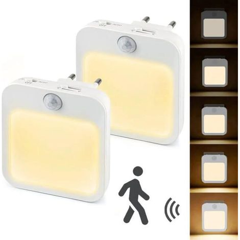 Veilleuses LED,2 PCS Veilleuse Prise Electrique avec Capteur Crépusculaire et Détecteur de Mouvement, Veilleuse Enfant avec 3 températures de couleur