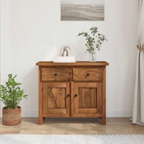 Buffet de Salle à Manger en Bois Massif d'Acajou, Meuble Rangement avec Portes et Tiroirs, Design Classique Élégant, 75x30x65 cm (1/5)