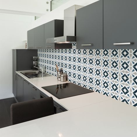 Sticker Mural Carrelage adhésif Cuisine Salle de Bain - 30 STICKERS CARREAUX DE CIMENT AZULEJOS LAURENA - 30stickers15x15cm (1/5)
