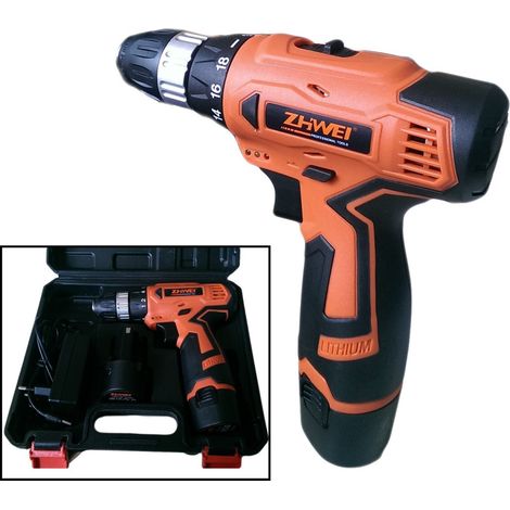 Trade Shop - Taladro Recargable 2 Baterias 12 Voltios Taladro De Mano 10mm - (1/3)