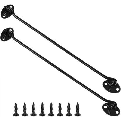 Lot de 2 crochets et loquets à œillet de 300 mm noirs en acier inoxydable pour porte coulissante pour abri de jardin (1/5)