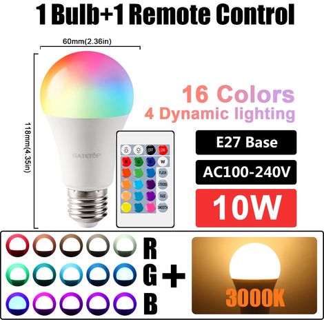 Lampes de croissance pour plantes Ampoules RGB dimmables (E27 3000K, lot de 8, AC100-240V) avec télécommande intelligente 24 touches, idéales pour le salon. (1/5)