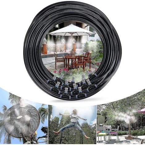 Système de brumisation, 15 m, 15 buses, brumisateur de jardin rafraîchissant, pulvérisateur de distribution pour terrasse, jardin, serre, trampoline. (1/5)