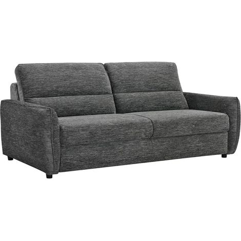 Canapé convertible 3p tissu doux gris avec matelas 160x190 cm - JOHN