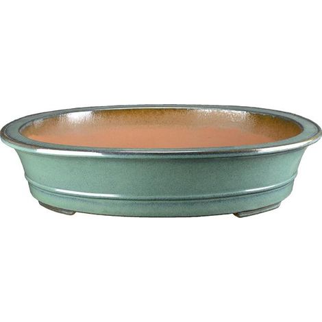 Vaso per bonsai ovale in gres smaltato verde 45x36,5x9,5 cm - J040d