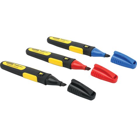 Stanley FatMax 3-Piece Markers Set (Black, Red, Blue) with Chiseled Tips