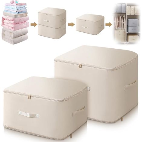 Ultrakleiner, selbstkomprimierender Organizer, komprimierbare Aufbewahrungsbeutel für Bettdecken und Kleidung, Reisekompressionsbeutel (Beige, L+XL) (1/5)