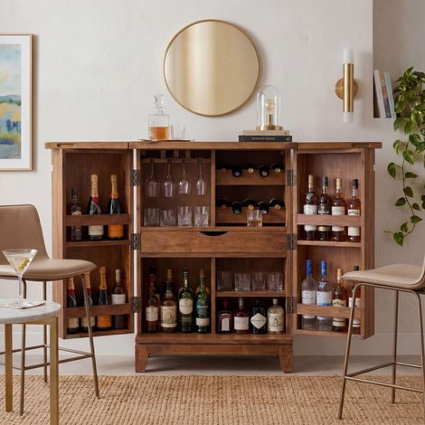 Meuble bar 2 portes avec range-bouteilles 65x50x90 cm en bois massif (1/5)