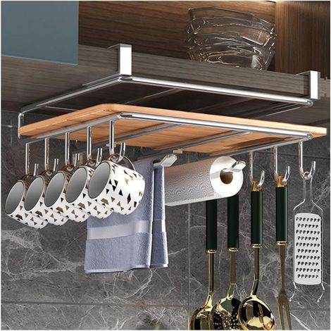 Étagère de rangement sous placard, égouttoir de cuisine, support pour planche à découper, organisateur de couvercles de casserole en acier inoxydable avec crochets