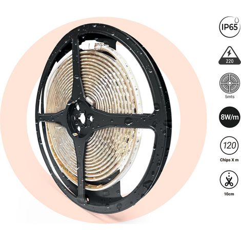 Tira LED 220V AC - Monocolor - 8W/m - 10mm - IP65 - 5 Metros - - Blanco Neutro