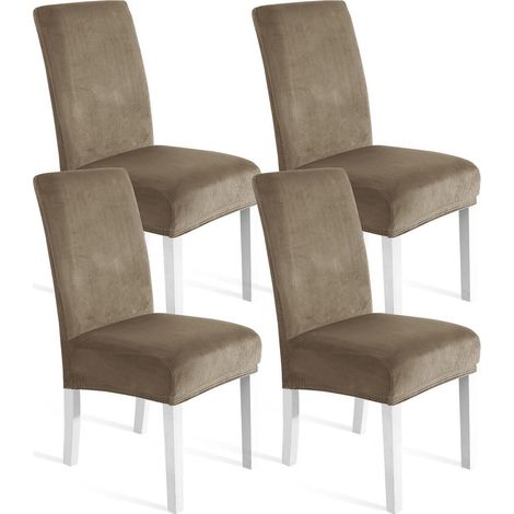 Stuhlhussen Samt 4er Set, Universale Stretch Hussen, Weich & Kratzfest, Waschbar, Kamel (1/5)