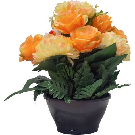 Vasque d'orchidées fleurs artificielles pour le cimetière H 31 cm D 28 cm Jaune-orange - couleur: Jaune-orange