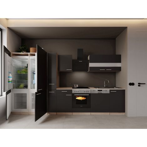 Einbauküche Küchenzeile Eiche Grau Merle 370 cm French Door Optik Respekta