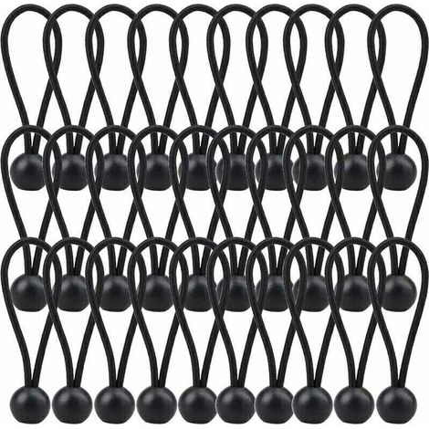 30 cordes élastiques pour bâche, 140 mm, pour tentes, auvents et rideaux, noires.