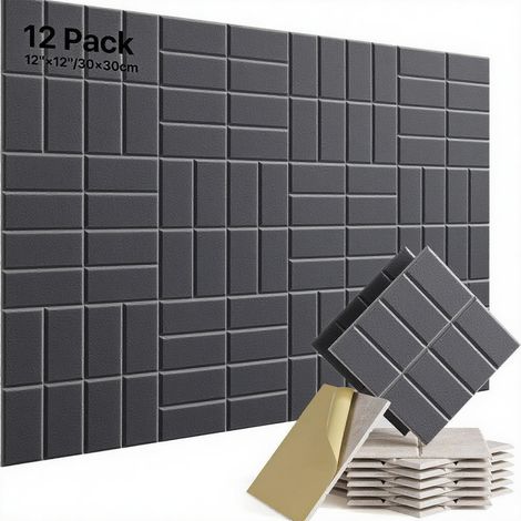 12 pièces de panneaux insonorisants, mousse insonorisante haute densité, panneaux autocollants pour murs, portes, plafonds, bureaux à domicile (1/5)
