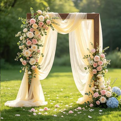 160 x 1000 cm Arche Tenture Mariage, Rideau en Tulle Jaune clair, Mariage Arche Tenture, Rideau de Gaze, Voilage Drapés en Mousseline pour Décoration de Mariages Cérémonie Fête Toile de Fond (1/5)