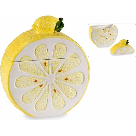 Barattoli alimentari / contenitori / biscottiere in ceramica a forma di fetta di limone con coperchio, set da 2 pezzi, cm 16,5 x 7 x 19 H