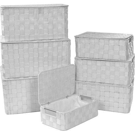 Set 7 Scatole in poliestere bianco rettangolare con manici in metallo (1/2)