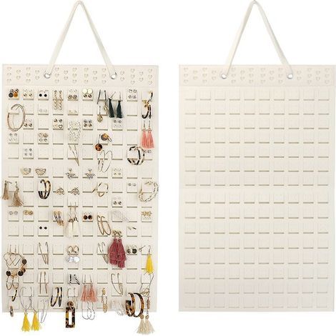 Soporte de pared para joyas, expositor de pendientes, organizador de pendientes para broches, collares y anillos, con capacidad para hasta 300 pares (blanco roto). (1/3)