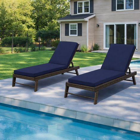 Lot de 2 coussins bleu marine pour transat extérieur, rembourrage de rechange pour meubles de jardin, coussin d'assise pour chaise longue.