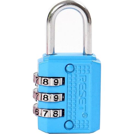 Mini-cadenas à combinaison 3 chiffres, recodable, bleu, pour fermetures éclair et petites boîtes