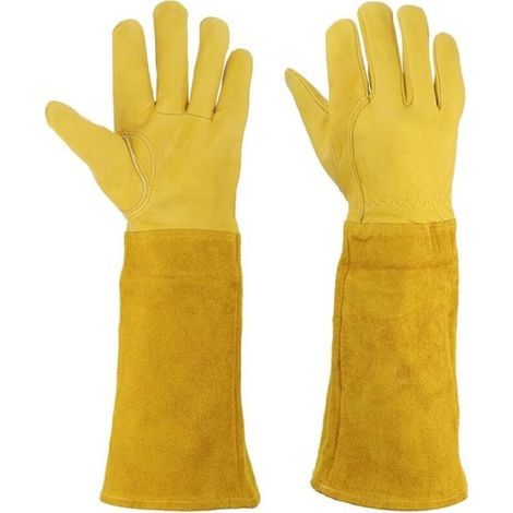 Schnitt- und durchstichfeste Gartenhandschuhe (gelber Ledergürtel, Größe M, mit Handflächenpolsterung) (1/5)