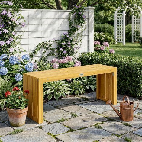 Gartenbank aus Akazienholz ohne Rückenlehne, 2-Sitzer, Latten in Holzoptik, 110 x 30 x 45 cm, Naturholz (1/5)