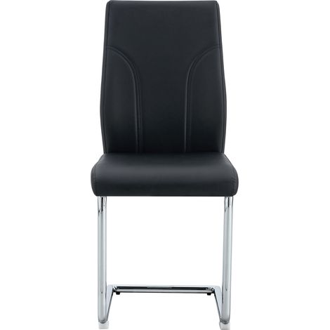 Chaise de salle à manger noire en PU, pieds métalliques argentés, lot de 2 (1/5)