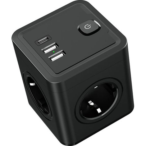 TIVCROXS - Multiprise murale 4 prises + 3 ports USB – 4000W – Interrupteur pratique – Conception compacte pour espaces restreints (1/4)