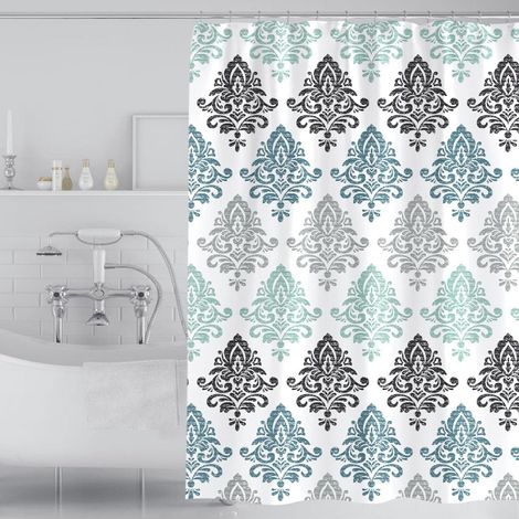 JSSEVN - Cortina de ducha blanca sencilla, cortina de poliéster con estampado geométrico de hojas, cortina impermeable para bañera, resistente al moho, 180 x 200 cm. (1/5)