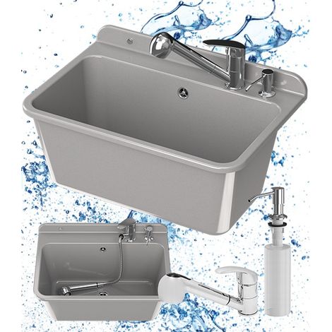 Évier utilitaire Granitan Large en polypropylène gris avec robinetterie, bonde, trop-plein et distributeur de savon (1/5)
