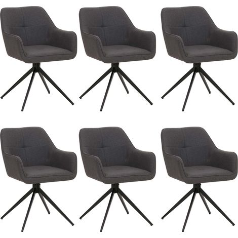 Lot de 6 chaises de salle à manger HWC-O47 chaise de cuisine avec accoudoirs tissu 270 g/m2 gris (1/5)