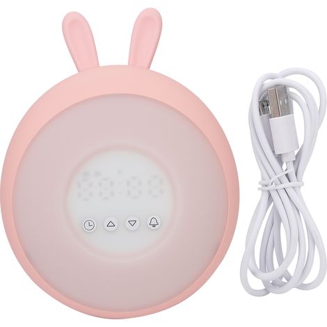 Lampe Silicone LED numérique tactile réveil rose mignon dessin animé chambre (1/5)