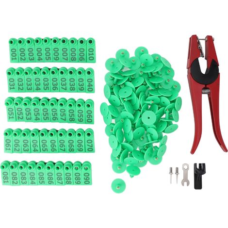Ensemble boucle auriculaire et clip, applicateur pour bétail, couleurs vives, boucles auriculaires pour cartes d'identification des animaux de ferme, rouge et vert (1/5)