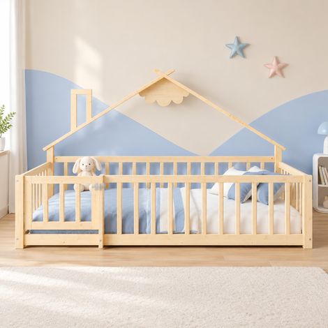 lit enfant 90x190 avec barrières pin naturel HAVRYA