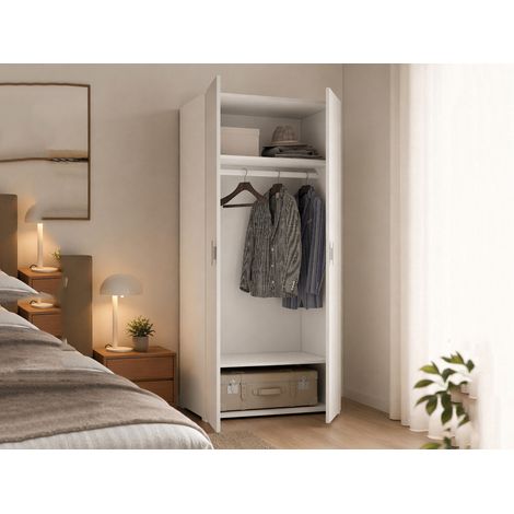 Guardaroba 2 Ante Nigella, Armadio Camera da Letto Appendiabiti, 2 Ripiani Made in Italy, 52.00x180.00h cm Bianco (1/5)