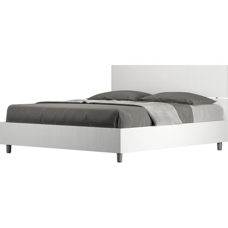 Letto Matrimoniale 160x190 cm con Rete e Contenitore Alzata Comoda Testata Dritta Demas Bianco Frassino (1/5)