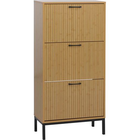 Scarpiera ante a ribalta HHG-889, soluzione per scarpe, 3 scomparti, in MDF melaminico 125x60x25cm, effetto bambù