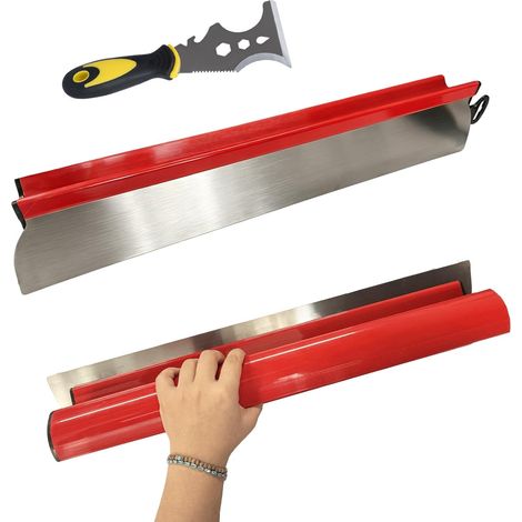 Lot de 2 Spatules, Spatule de Lissage 40 cm pour Murs et Plafonds avec Grattoir Multifonction 16 en 1 en Acier Inoxydable, Lame Souple en PVC pour Enduit, Lissage, Rénovation et Bricolage (40cm) (1/5)