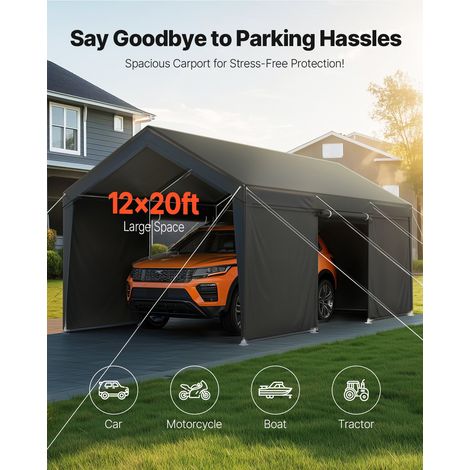 Tente Garage, 3,65 x 6,09 m, Carport Abri de Voiture Extérieur avec Parois Latérales Amovibles et Portes, Résistant aux UV et à l'E… (1/5)