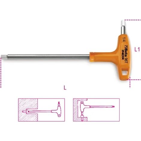 Chiavemaschio esagonale con impugnatura pollici inox beta 96tinox-as - 3/8