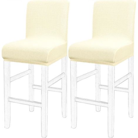 Set of 2 off-white dining chair covers, 35 x 35 x 2.5 cm, removable and washable checkered stretch bar stool covers (1/5)