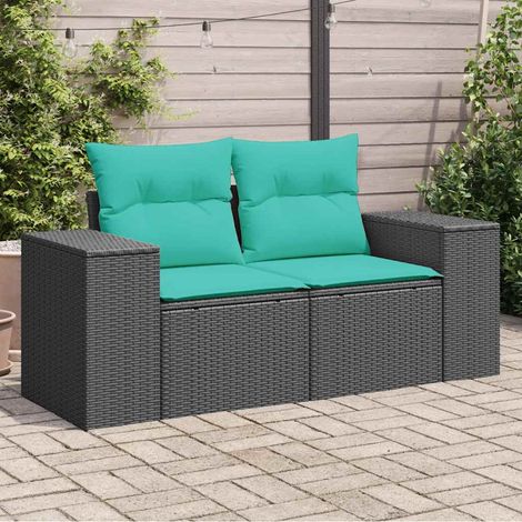 Teenpull – Gartensofa mit Kissen 2-Sitzer Schwarz Poly Rattan (1/5)