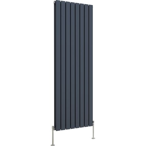 Designer Radiator Anthracite Flat Panel Central Heating with Angle Square Valve Vertical Double 1600x544mm