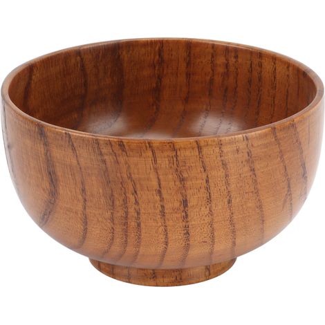 Bol à soupe en bois à la texture unique, bol rond en bois lisse et raffiné pour salade de nouilles de riz et fruits (1/5)