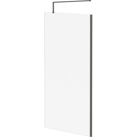 Colore 8mm Clear Glass Gunmetal Grey 1850mm x 1000mm Walk In Shower Screen including Wall Channel and Support Bar (1/5)