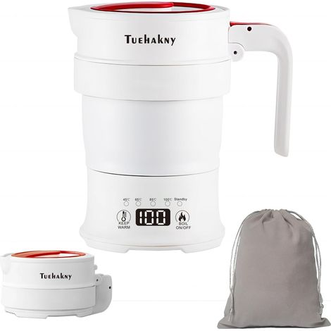 Bouilloire Électrique Pliante 0.7L, Bouilloire de Camping Portable avec Panneau de Contrôle de Température, Bouilloire de Voyage Compactable avec Affichage Température en Temps Réel, 1000W (1/5)