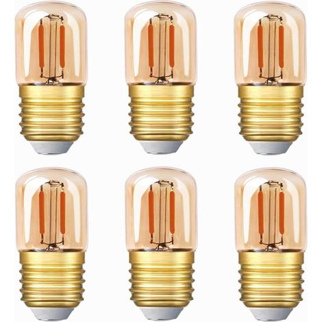 Ampoule LED tubulaire , 1W T28 Edison Ampoule LED E27 Base à vis 2200K Ampoule blanche super chaude (verre ambré) 6 Pack (1/4)