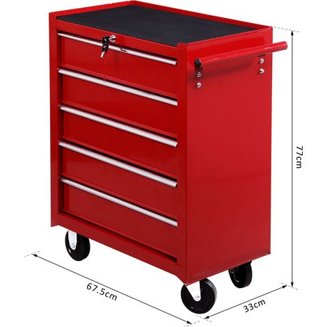 HOMCOM Carro caja de herramientas taller movil con 5 cajones 4 ruedas chapa de Acero Rojo (1/5)