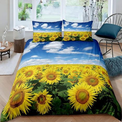 Bettwäsche-Set 135x200 cm mit Sonnenblumen-Motiv, 2-teilig, 100% Mikrofaser